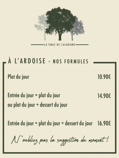 Menu table de l'acadiane